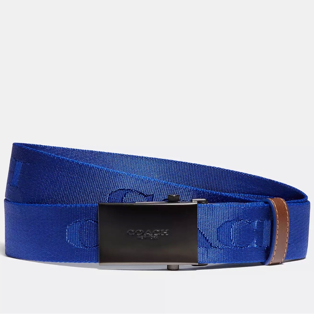 New! Size L Men’s (Authentic) Coach Print, Plaque Buckle Belt, 35Mm